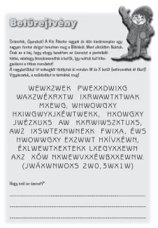 Titkosírásos rejtvény, amiből az X és W betűket ki kell satírozni, hogy megkapjuk a fontos tudnivalót a Bibliáról.